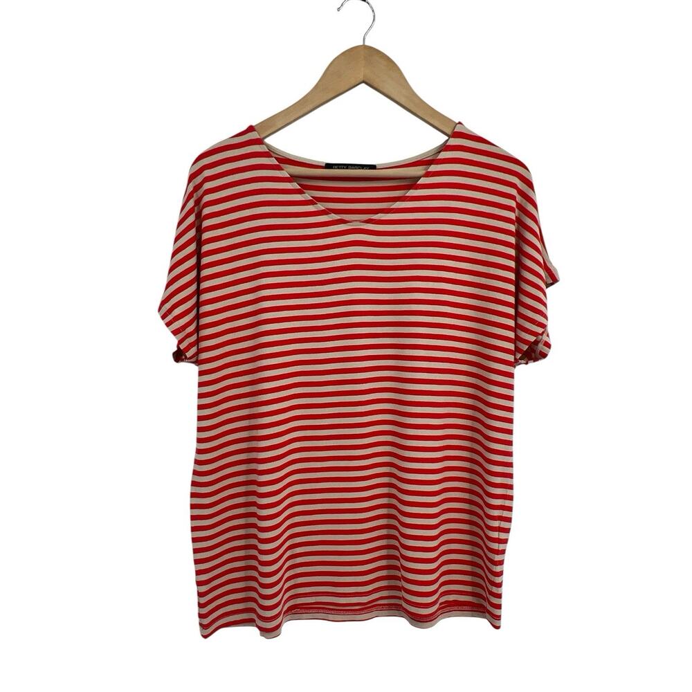 Betty Barclay Red Stripe V-neck Short Sleeve T-shirt Blouse Size 14